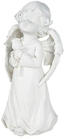 CULT at home Deko Engel Figur 25 cm - Schutzengel Engelfiguren für Friedhof Grabdeko aus Kunstharz – wetterbeständige Grab Dekoration – Grabschmuck Engel Geschenk Trauer Hoffnung - Weiß