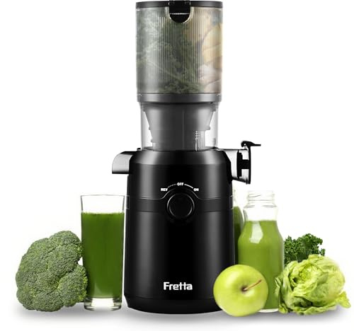 Fretta Entsafter,Slow Juicer mit 108MM Breite und Größere Fütterungsröhre,Füllvolumen für ganze Gemüse und Obst,BPA-frei Tritan-Material Entsafter,Einfacher Installation,200W
