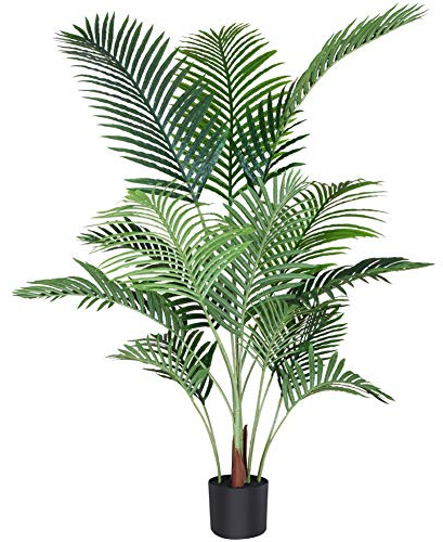 Fopamtri Künstliche Areca Palme 140 cm Fake Palm Tree 15 Stämme Faux Tree für Indoor Outdoor Modern Decor Feaux Dypsis Lutescens Pflanzen im Topf für Home Office (1 Stück)