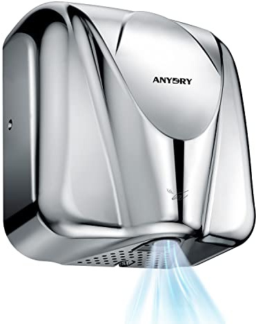 anydry Commercial Händetrockner Edelstahl Heavy Duty 10-15s High Speed | EU Stecker 220-240V, Dual-Wiring, Auto-Heizung unter 25°C, Fokussierte Düse, Vandalismusschutz and Überlastschutz