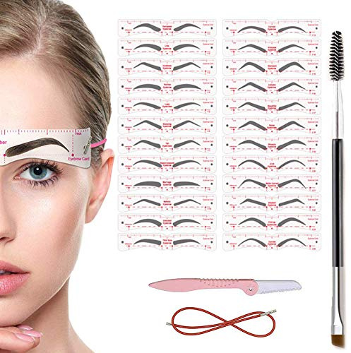 TEUVO Augenbrauen Schablone Set für Anfänger 3 Protokoll Make-up, 24 Stile von Schablonen, 1 Augenbrauen Bürste und 1 Rasierer Augenbrauen, DIY Augenbraue Schablone Set für Frauen
