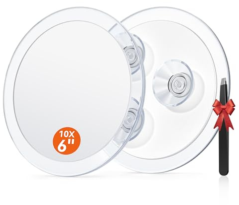 Auxmir 10X Vergrößerungsspiegel 15cm mit 3 Saugnäpfen, Kosmetikspiegel mit 10-Fach Vergrößerung, Schminkspiegel Wandspiegel für Zuhause Badezimmer Reisen