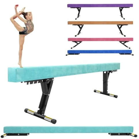 Schwebebalken Kinder Klappbar 244cm 5 Höhen Einstellbar für Training | Hoch‑ und Niedrigboden Balken, Turnbalken für Zuhause, für alle Turnniveaus, stabiler Aufbau, einfache Montage