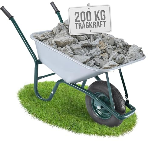 2mGoods Schubkarre 110L mit Luftreifen – Gartenkarre 200 kg Tragkraft, verzinkter Stahl, rostfrei & stabil – Perfekt für Garten, BAU & Landwirtschaft (Grün)