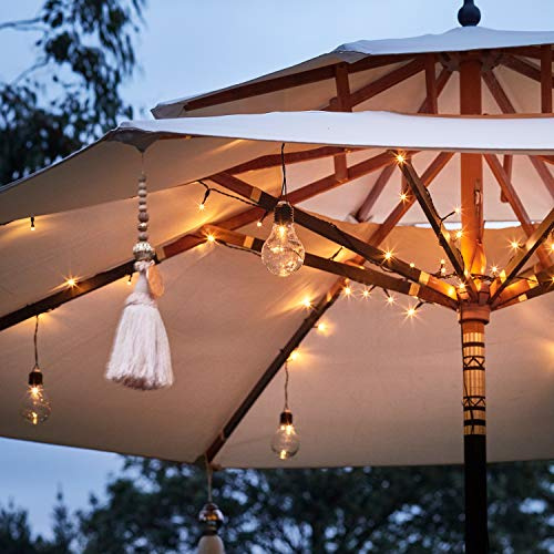 Lights4fun LED Party Lichterkette für Sonnenschirm Balkon warmweiß Timer batteriebetrieben Innen- und Außen Lichterkette Kugeln Glühbirnen LED Sonnenschirm mit LED Beleuchtung Parasol