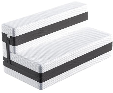 TeQsli Gel Klappmatratze 15 cm Höhe, Gästematratze, 4-teilige Faltmatratze & 3-in-1 Schlafsofa mit waschbarem und abnehmbarem Bezug, Öko-Tex & CertiPUR Zertifiziert (90x200x15cm)