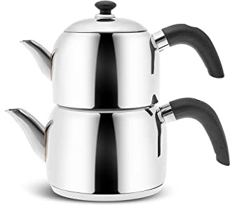 Karaca Edge Mini Induktion Base Schwarz Set Teekanne 1 Liter + Teek annendeckel Trinker 1,5 L Volumen 2,5 Liter Türkische Teek anne, Caydanlik, Demlik, Teekocher, Tea Pot