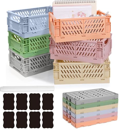 Aiuuee 6 Stücke Klappbox, Klappboxen Faltbar Stabil Groß 25 x 16 x 10cm, Kappkisten Stapelbar, Plastik Klappkorb Faltbare Aufbewahrungsbox für Büro Küche Badezimmer Kinderzimmer Schlafzimmer