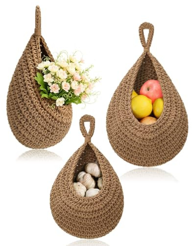 Hängekorb Obstkorb Hängend Wandkorb, Hängekorb Küche 3 Stück | Hängekörbe für Küche, Obst-Aufbewahrungskorb, Bad und Wohnzimmer - platzsparend für Obst und Gemüse Aufbewahrung