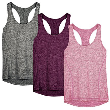 icyzone Damen Sporttop Yoga Tank Top Ringerrücken Oberteil Laufen Fitness Funktions Shirt, 3er Pack