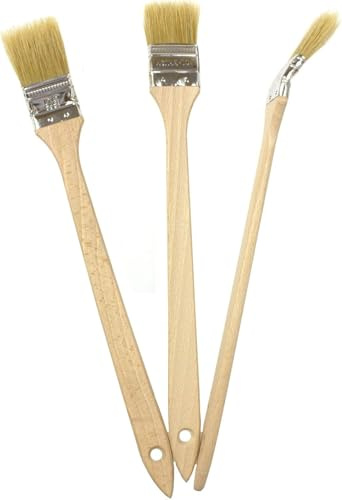 EFO Heizkörperpinsel Set 3 Stück 36 mm | Malerpinsel mit langem Holzstiel für schwer zugängliche Stellen | Fassadenpinsel mit schrägem Kopf für präzises Streichen | Maler Pinsel | Borstenmischung
