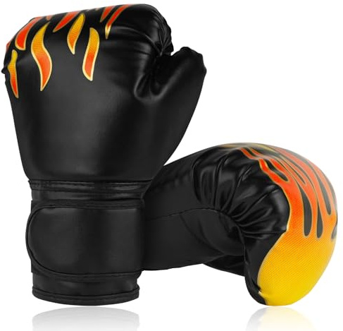 flintronic Kinder-Boxhandschuhe, 170 g, Junior-Trainingshandschuhe für Kinder von 3–10 Jahren, PU-Cartoon-Sparring-Training, Boxhandschuhe für MMA, Muay Thai, Kampfsport, Kickboxen, Schwarz