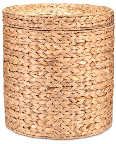 Decorasian Wäschekorb mit Deckel aus Wasserhyazinthe – Aufbewahrungskorb groß - Korb Hocker 42cm x H=44 - Fußhocker - Korb für Decken, Spielzeug und Wäsche