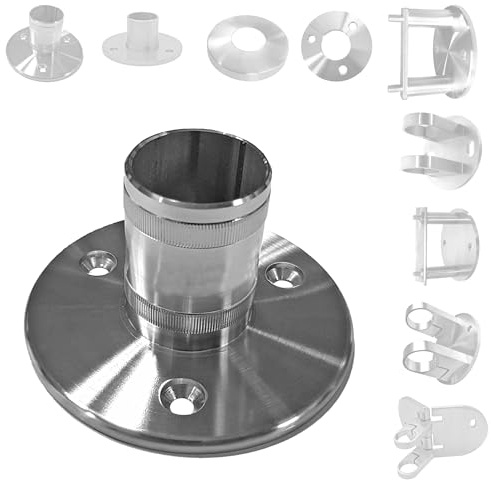 BASIT Bodenanker Edelstahl Bodenflansch für Geländerpfosten Ø42,4x2mm PT40 | Rohrflansch Bodenhalter Wandhalter - stabile Befestigung von Rundrohr-Pfostenhalter am Boden, V2A 1.4301 , geschliffen K240