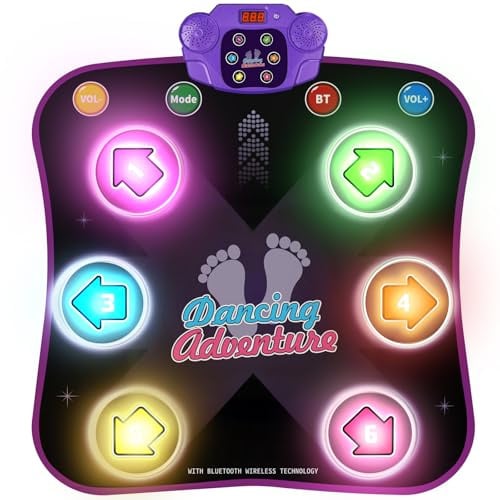 Hot Bee Tanzmatte für Kinder mit 6 Leuchtpfeilen, Bluetooth und 5 Modi | Geschenk für Mädchen und Jungen von 3 bis 10 Jahren Musikmatte Faltbares Bewegungsspiel Musikmatte Spielzeug Beleuchtete