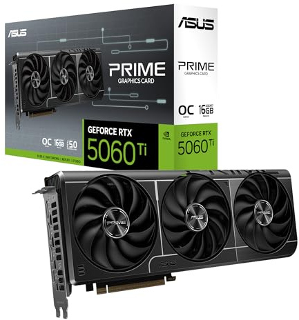 ASUS Prime GeForce RTX 5060 Ti 16GB GDDR7 OC Edition Gaming Grafikkarte | Nvidia GeForce RTX5060Ti DLSS 4, 2,5-Slot Design, PCIe 5.0, 3X DisplayPort 2.1b, 1x HDMI 2.1b