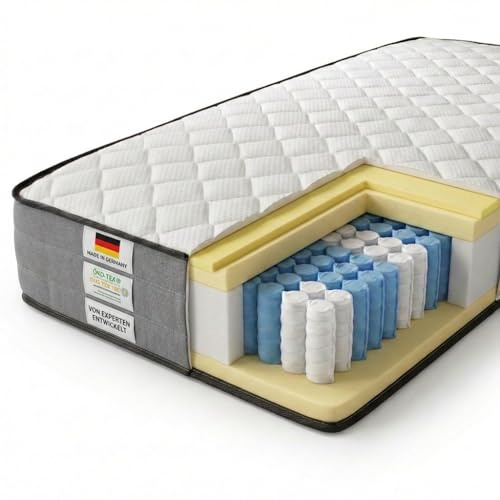 KNERST Royaldream Taschenfederkernmatratze 140x200, H3/H4, Matratze 25 cm | 7 Zonen Federkern, Komfortschaum, Orthopädische Matratze, H3 & H4, atmungsaktiv, druckentlastend, OEKO-TEX®