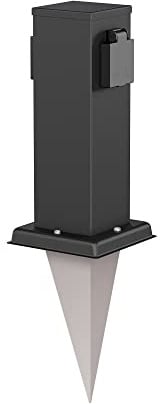 ledscom.de Garten-Steckdosen-Säule Polly mit Erdspieß für außen, IP44, 2-Fach, Edelstahl, eckig, schwarz, 27cm
