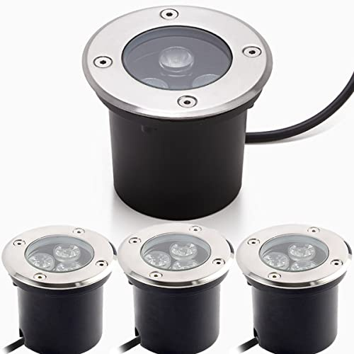 Dailyart Bodenstrahler Außen 4er Set 3W led Bodeneinbaustrahler Aussen, IP67 Wasserdicht Runde Bodenleuchten Außen, 3000K Bodenbeleuchtung Aussen für Gärten, Häuser, Gebäude - 230V AC, CRI 85