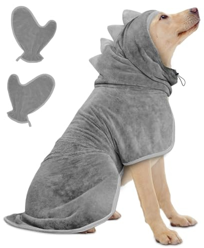 Bibykivn Bademantel für Hunde, Hundebademantel Aus Mikrofaser, Verstellbares Halsband Mit Klettverschluss Schnell Trocknend Badetuch für Große Mittelgroße Kleine Hunde/Katze (Grau, M)