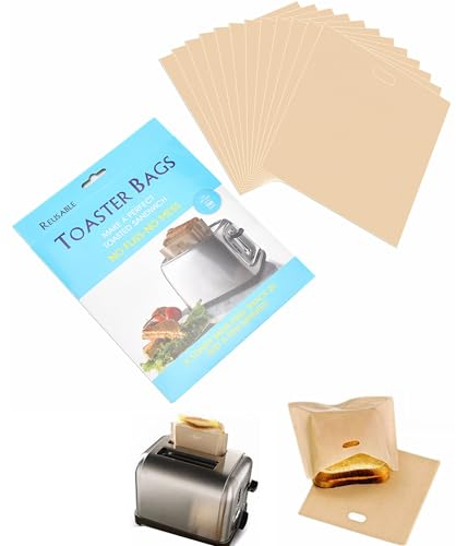 12 Stück antihaftbeschichtete Toaster-Sandwichbeutel, wiederverwendbar und hitzebeständig, leicht zu reinigen, waschbare Toasterbeutel für Toaster, Mikrowelle, Grill, Käse, Sandwiches, Toastbeutel für
