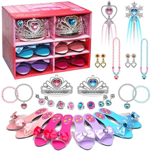 Princess Dress Up Mädchen Schuhe - Kleinkind Fersen Spielen Schuhe & Pretend Schmuck Zubehör Sets, Spielzeug für Kinder mit Kindern Krone, Ring, Armband für kleine Mädchen im Alter von 3-6 Geburtstag