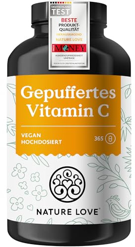 NATURE LOVE® Gepuffertes Vitamin C - Hochdosiert mit 1000mg Vitamin C je Tagesdosis - 365 Kapseln - pH-neutral & gut verträglich - Vegan