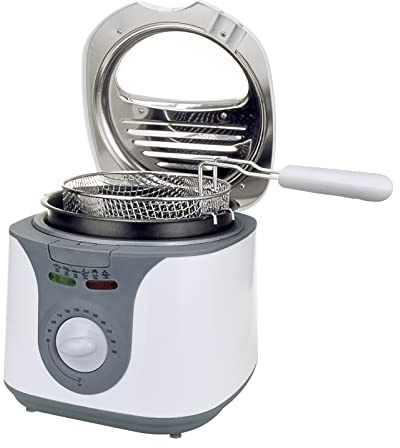 Augosma Mini Fritteuse Mit öl | 1200-1450W l Kapazität: 2 Liter l Sichtfenster l Frittierkorb aus Edelstahl l Einstellbare Temperatur l Wärmeisoliert l Rutschfeste Gummiauflage l Weiß
