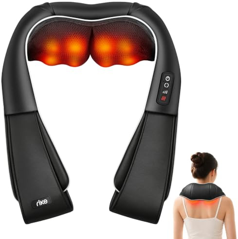 RIKE Shiatsu Nackenmassagegerät mit Wärme – 3D Massagegerät für Nacken, Schultern & Rücken, mit Netz- & Auto-Adapter, tiefenwirksame Knetmassage, Weihnachtsgeschenke für Männer & Frauen