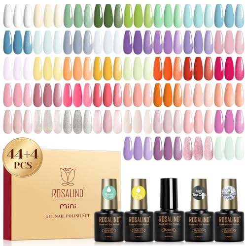ROSALIND UV Nagellack Set 48Stück Gel Nagellack Pastell Weiß Gelb Grün Blau | Pastell Farbgel Gelnägel, Soak-Off Mini UV LED Lila Rosa Orange Frühling Sommer Nagel Gel Nail Polish Geschenk