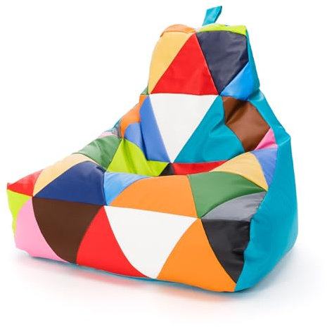 Ecopuf - Keiko Patchwork Pouf Sessel Outdoor - Sitzsack Styroporkugeln - Wasserfester Stoffsack - Entspannungssessel - Wohnungseinrichtung - Sessel Größe M - 100x80x85cm, Türkis E20