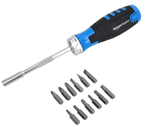Amazon Basics Magnetischer Ratschen-Schraubendreher, 12 Stück, 1er-Pack, Blau/Schwarz/Silber