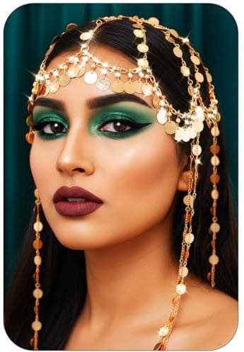 Fashband Goldfarbene Kopfkette mit Paillettenquaste, Stirnband, Festival-Kostüm-Party, Kopfbedeckung, Haar-Accessoires für Frauen