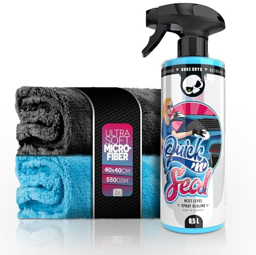 Auto Lackversiegelung Set | Nuke Guys Quick'n'Seal 500ml Nano Sprühversiegelung + 2x Poliertuch | Spray Wax Versiegelung mit Wasserabperleffekt | Glanz & Schutz für deinen Lack