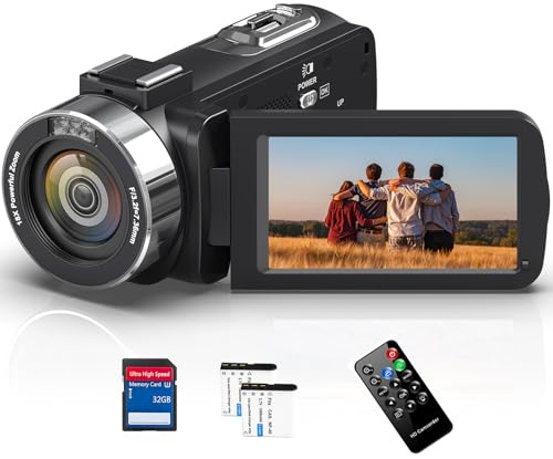 Videokamera 4K Camcorder 48MP mit IR Nachtsicht, 18X Digitalzoom 30FPS Video Kamera Recorder, 3.0-Zoll-LCD Touchscreen Webcam Vlogging Camera für YouTube mit Fernbedienung, SD-Karte und 2 Akkus