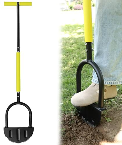 QWORK® Hand Rasenkantenstecher, Halbmond Rasenkantenschneider mit Sägezahnschneide, Rasenschäler mit T-Griff