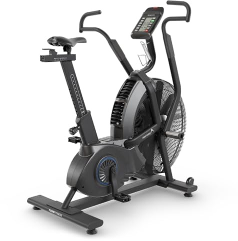 Flow Fitness Airbike A1i – Luftwiderstands-Heimtrainer mit Belt-Drive, Intervallprogrammen & Windschutz – Full Body Workout Fahrrad mit LCD-Konsole – Kinomap-kompatibel – 150 kg Belastbarkeit