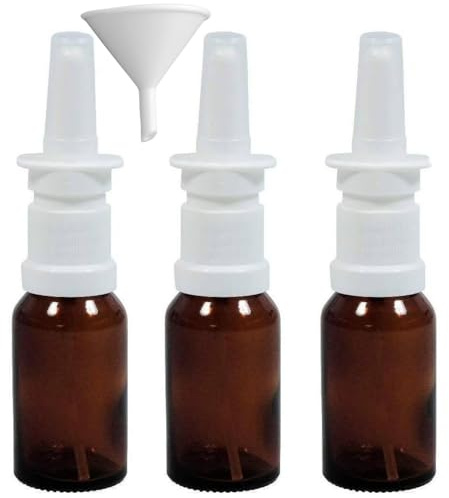 3 x Sprühflasche 15ml Nasenspray Zerstäuber aus Braunglas inkl. Trichter