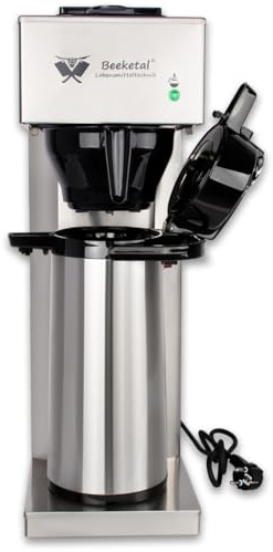 Beeketal 'BGK2-T' Gastro Edelstahl Filterkaffeemaschine mit 2,0l Pump-Thermoskanne (doppelwandig) und Warmhaltefunktion, Gastronomie Korbfilter Kaffeemaschine inkl. 10 Stk. Papier Korbfilter