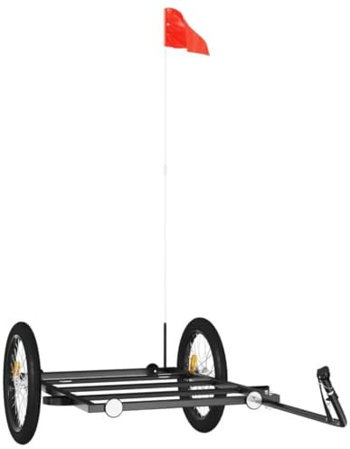 vidaXL Fahrradanhänger 135x68x37 cm, pulverbeschichtetes Eisen, Schwarz, Fahrradkarren für Gepäck, Pflanzen & Werkzeuge, Sicherheitsflagge, Tragkraft 45 kg, Outdoor Transport