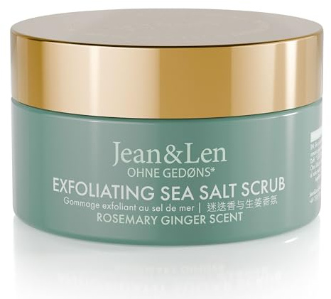 Jean & Len Exfoliating Sea Salt Scrub Rosemary & Ginger, 200 ml | Salz-Öl-Peeling mit reichhaltigen Ölen für ein duftendes Reinigungserlebnis, ohne Parabene & Silikone