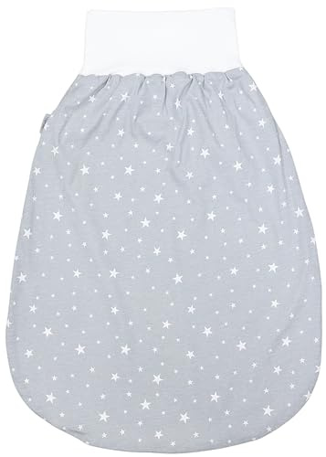 TupTam Baby Strampelsack mit breitem Bund – Unwattierter Schlafsack Baby aus Baumwolle für Frühling & Sommer, Farbe: Sterne Weiß/Grau, Größe: 6-12 Monate