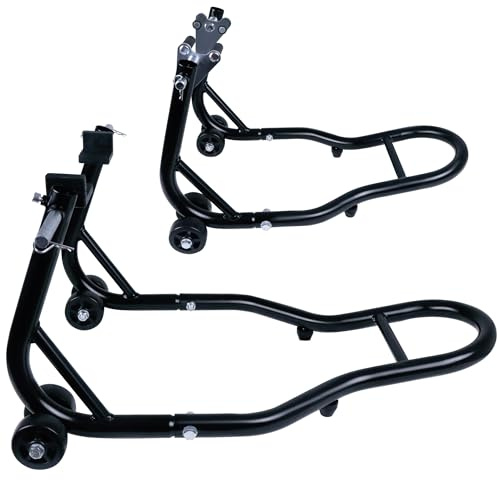 XMTECH Motorrad Montageständer Set vorne & hinten mit Rollen, Motorradheber | Stabiler Stahlständer bis 340kg, verstellbar, 4 Rollen pro Ständer, rutschfest, ideal für Wartung, Reparatur & Garage