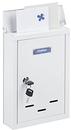 Relaxdays Briefkasten mit Namensschild aus Metall mit 2 Schlüsseln Postkasten schmal HxBxT: 30 5 x 21 x 7 cm weiß 10030685_49