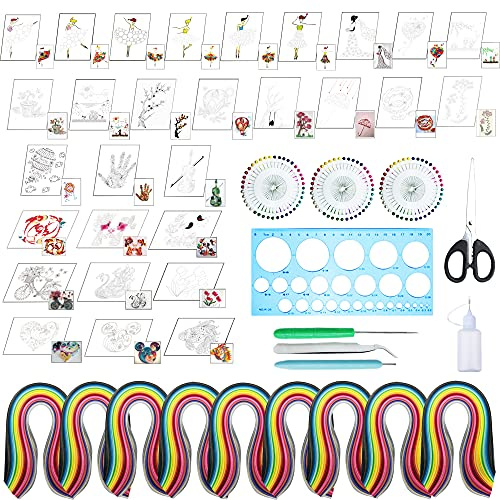 Woohome 48 Stück Papier Quilling Kits, Quilling Papier Schablonen Papier Quilling Zeichnungen Papers Pattens Manuscript Paper and Werkzeuge Herstellen für Dekorative Karte, Wandkunst