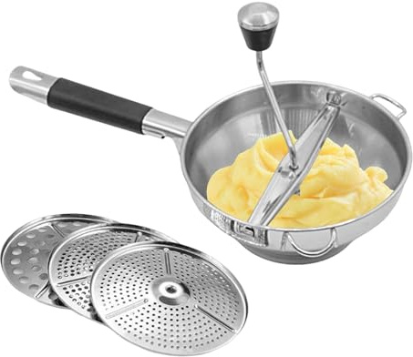 Edelstahl Passiermühle Mit 3 Frässcheiben, Lebensmittelechter Edelstahl Handzerkleinerer Für Tomatensoße, Apfelmus, Püree, Kartoffelpüree, Marmelade, Babynahrung