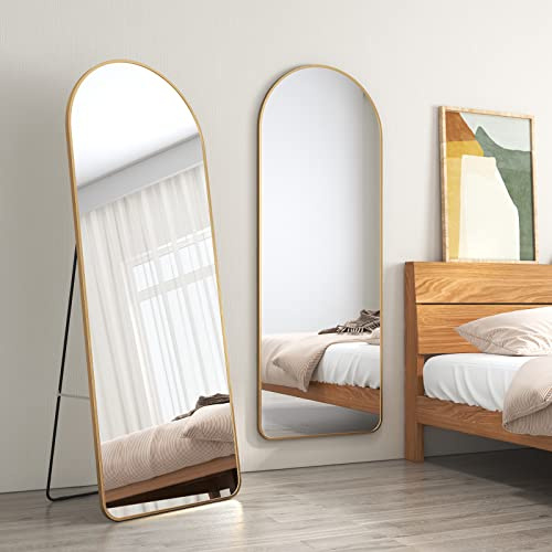 EMKE Ganzkörperspiegel Gold 160x60cm Standspiegel klein Gold, ganzkörperspiegel für Schlafzimmer, Wohnzimmer, Flur und Garderobe