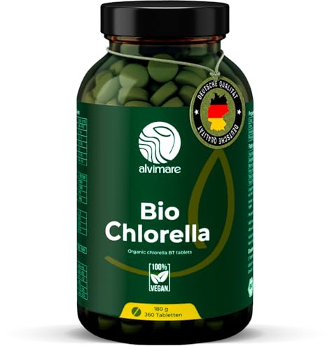 Bio Chlorella Tabletten – 360 Stück (180g), 100% reines Chlorella Pulver aus kontrollierter Landwirtschaft, Bio-zertifiziert & laborgeprüft, hoher Chlorophyllgehalt, vegan & glutenfrei