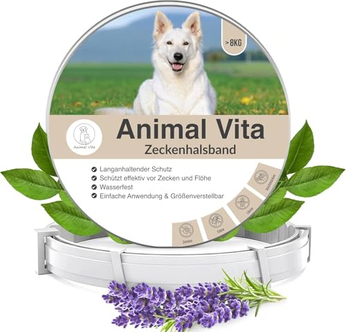 Animal Vita® Zeckenhalsband für Hunde [zuverlässiger Schutz vor Zecken] wasserdicht und verstellbar - bis zu 8 Monate Zeckenschutz mit 100% natürlichen Inhaltsstoffen, mit Zitroneneukalyptus
