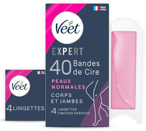 Veet Expert – 40 Kaltwachsstreifen für Körper & Beine – normale Haut – perfektes Finish – langanhaltende Haarentfernung
